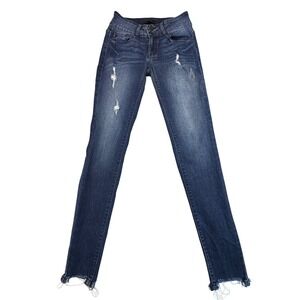 KanCan Jeans Women's Size 25‎ W3 Skinny Dark Wash Blue Distressed Raw Hem